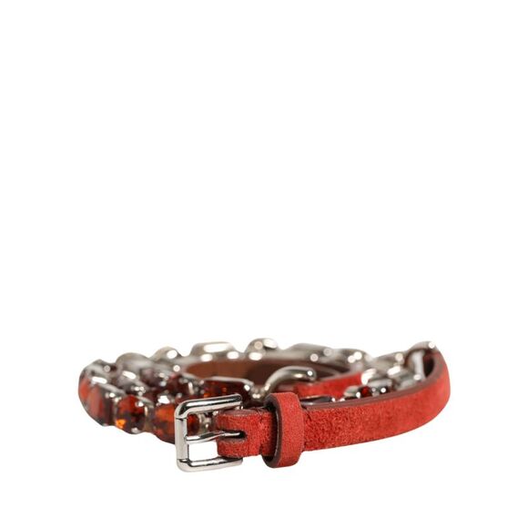 Dolce & Gabbana Red Velvet Crystals Chain Embellished Women's Belt